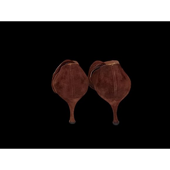 Dolce & Gabbana Brown Suede Gold Accent High Heel Shoes Size 38.5 - Picture 4 of 9